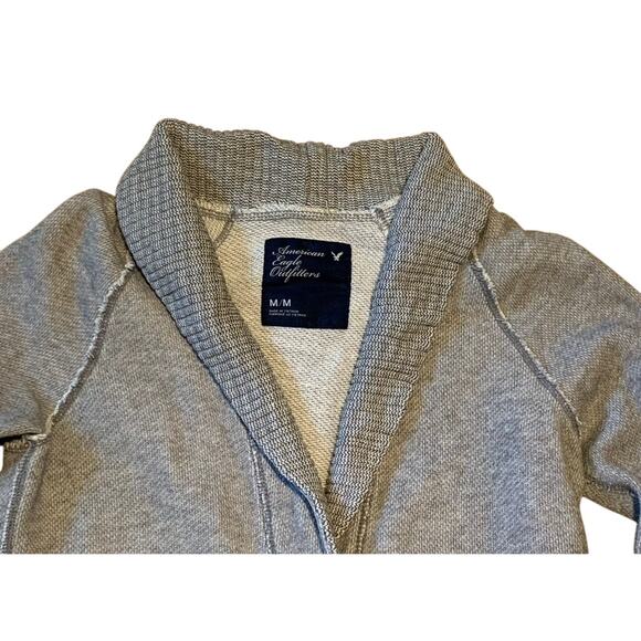 American Eagle AEO Sweater Cardigan Women Size Medium Gray 4 Cotton Button Vneck - Picture 2 of 9